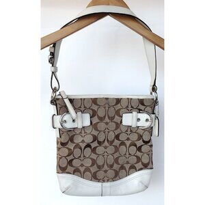 COACH Brown Logo White Leather Signature Monogram Purse B06U-3577